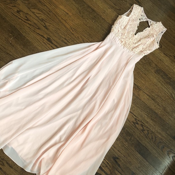 Lulus Creamy Nude Flowy Embroidered Sleeveless Open Back V-Neck Evening Gown - Picture 2 of 6